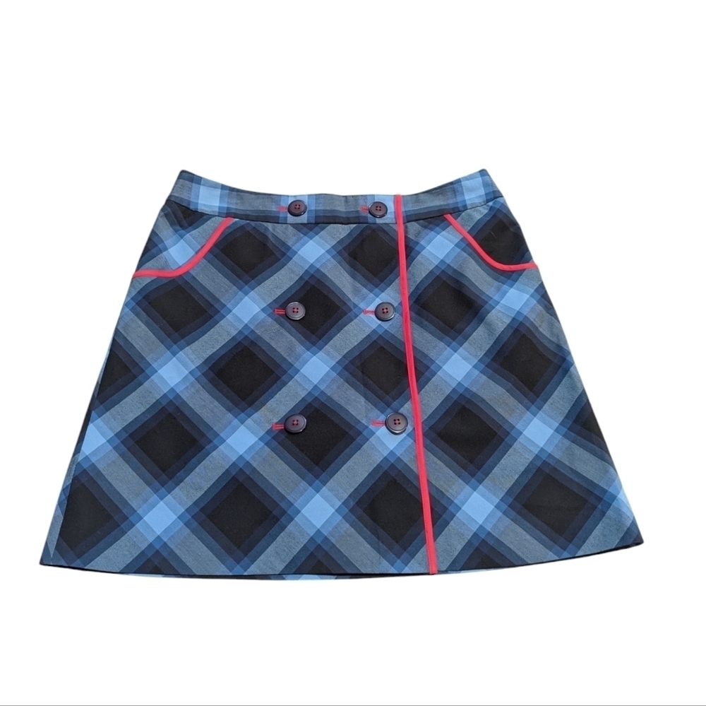 Cutter & Buck Golf Skort Plaid Buttons Preppy Country Club size 4 Red Blue